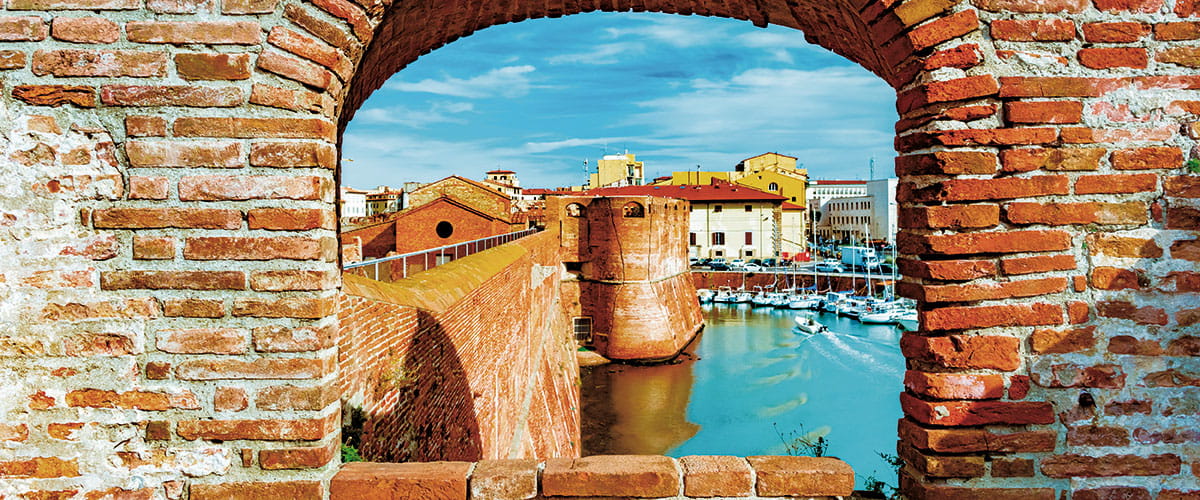 An old fortress with a tower located in Livorno